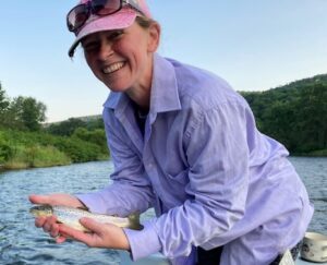 Liz found dry fly fish on her first day fly fishing!